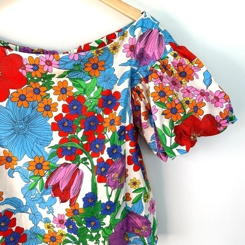 H&M top, off-shoulder, short balloon  sleeves, loose fitting, 💯 cotton, floral - Picture 8 of 14